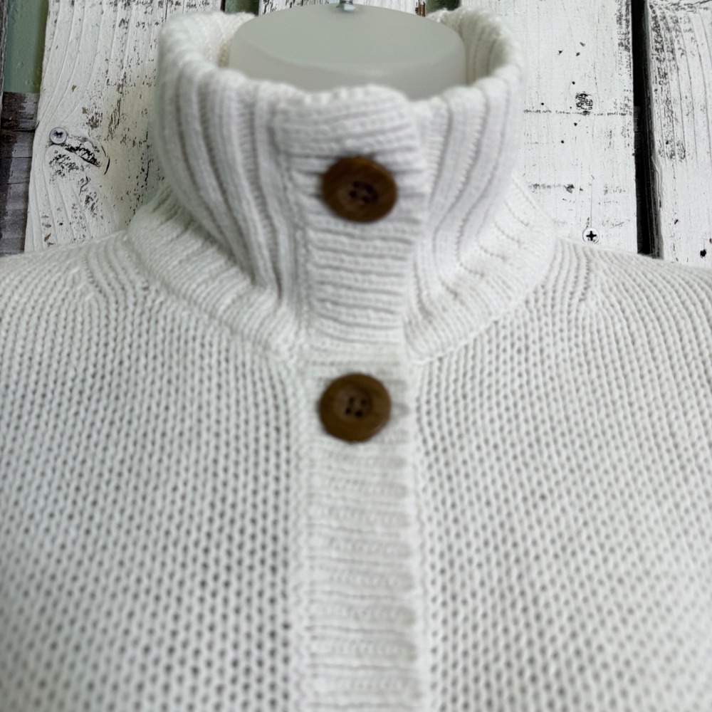 Eddie Bauer Cardigan Sweater Women M Cream White Shaker Knit Button Up Classic - Picture 6 of 11